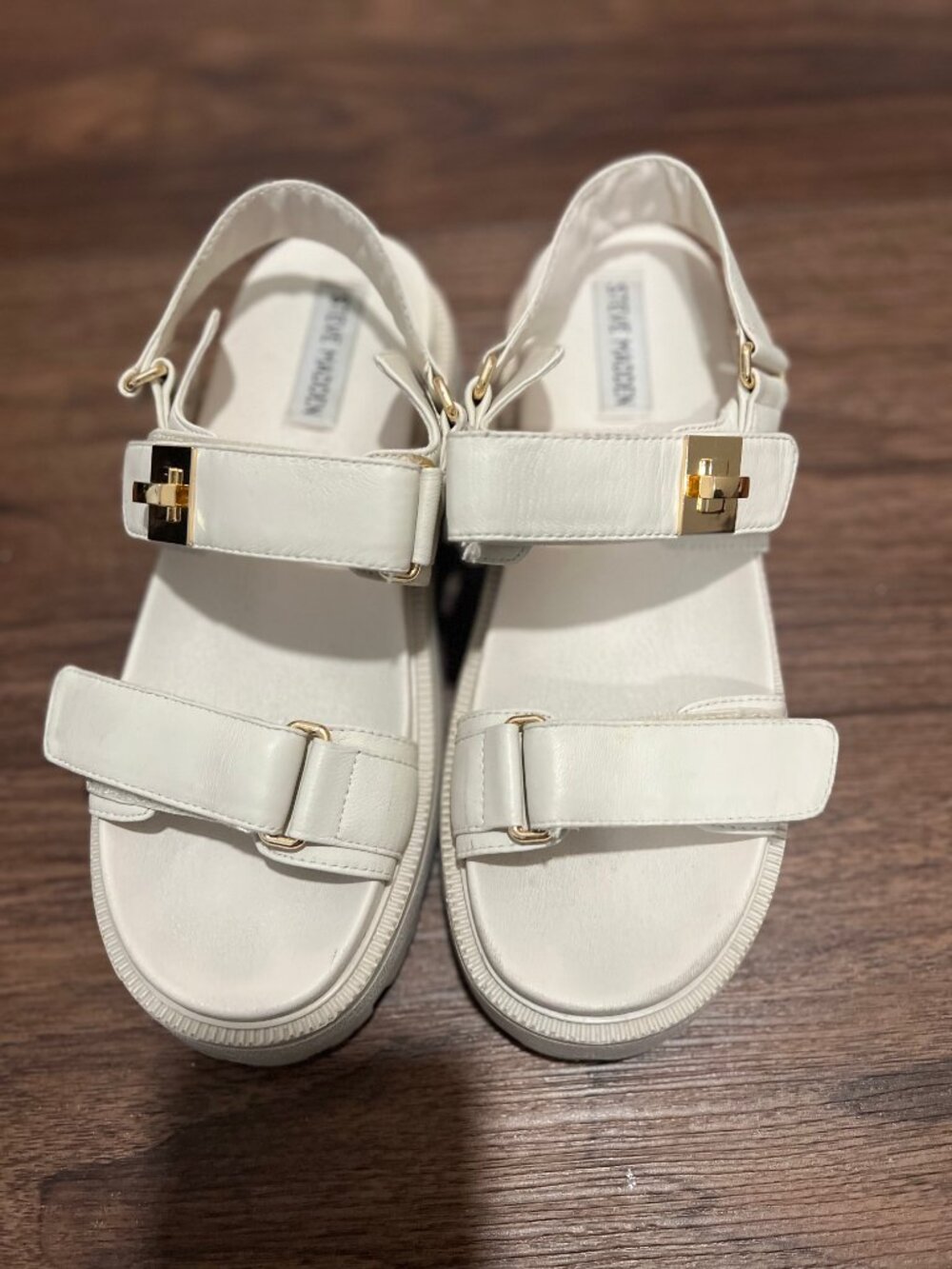 Steve Madden Cream Leather Chunky Platform Strap Sandals Size 7